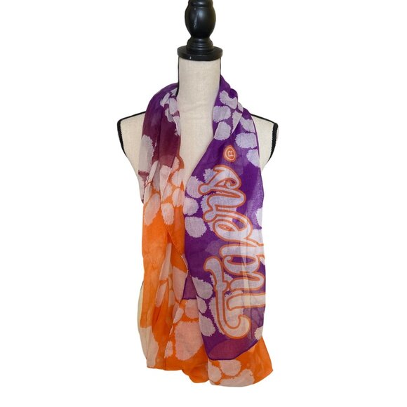 Womens Infinity Scarf Clemson Tigers Paw Print Purple Orange Lightweight College - Picture 2 of 8